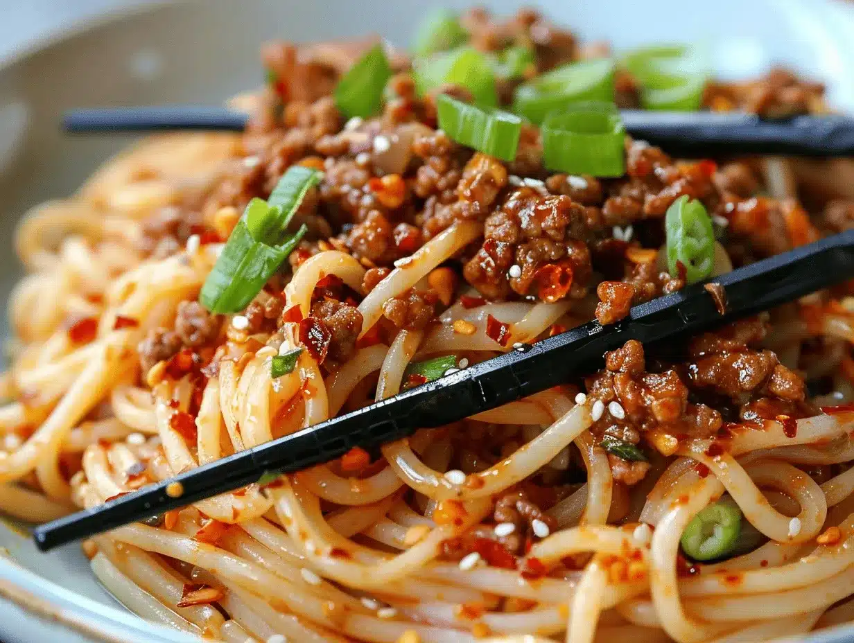 Asian-style ground beef spaghetti preparation steps