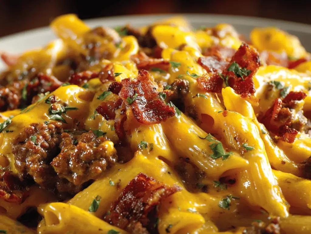 bacon cheeseburger pasta bake - featured image