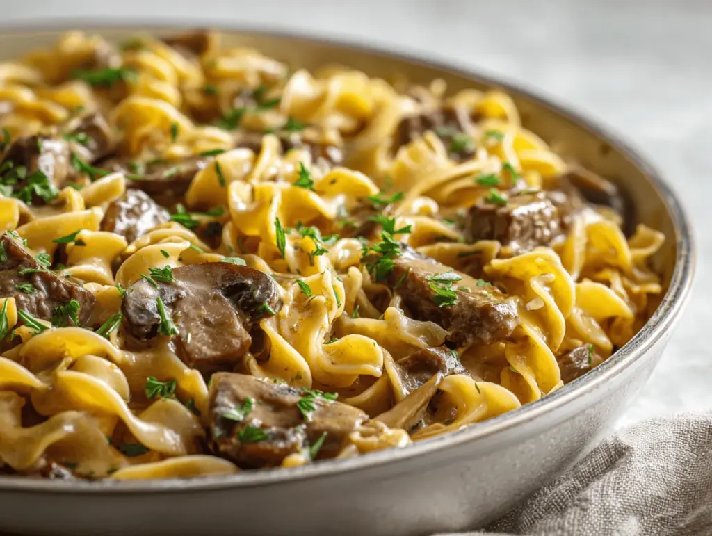 beef stroganoff noodle skillet - featured image