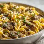 beef stroganoff noodle skillet - featured image