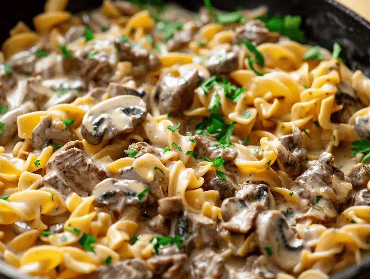 beef stroganoff noodle skillet preparation steps
