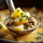 cheesy beef and potato soup - featured image