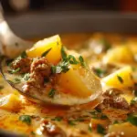 cheesy beef and potato soup - featured image