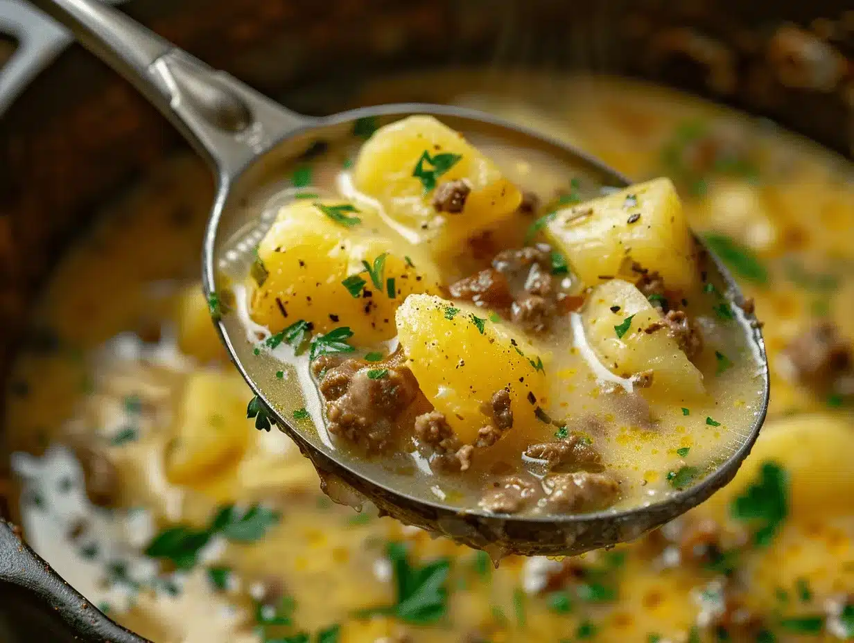 cheesy beef and potato soup preparation steps