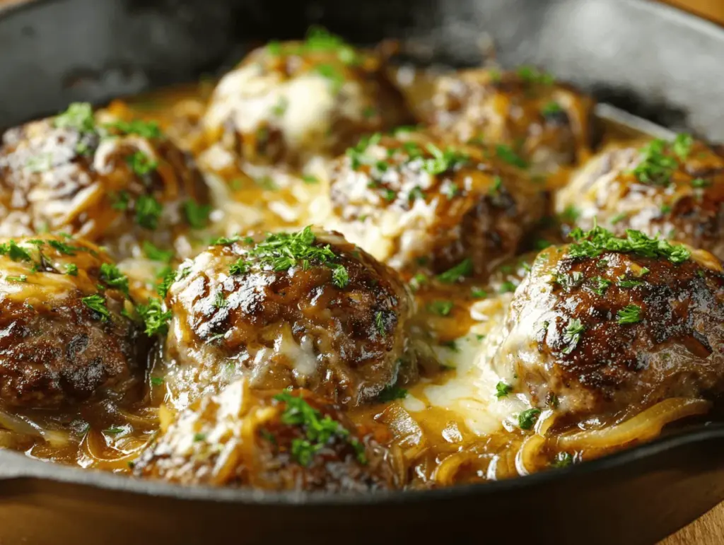 cheesy French onion Salisbury steak skillet - featured image