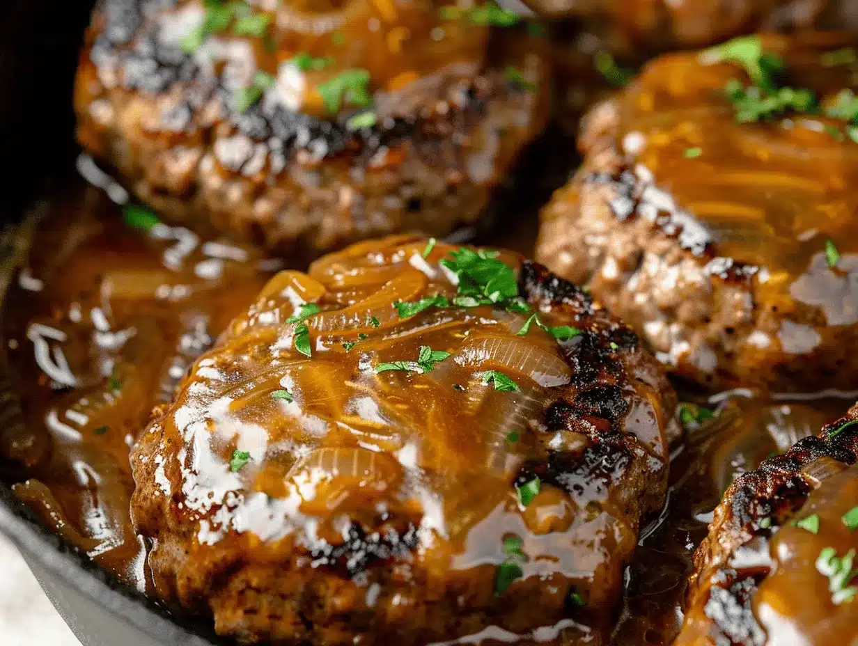 cheesy French onion Salisbury steak skillet preparation steps