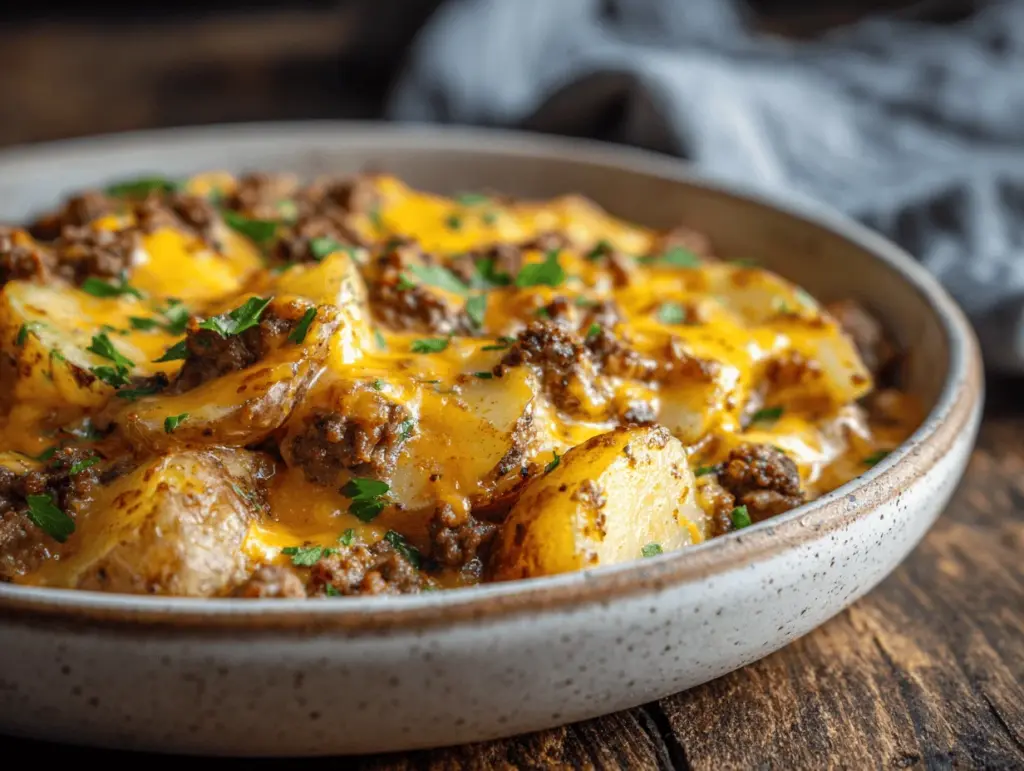 cheesy ground beef and potato casserole - featured image