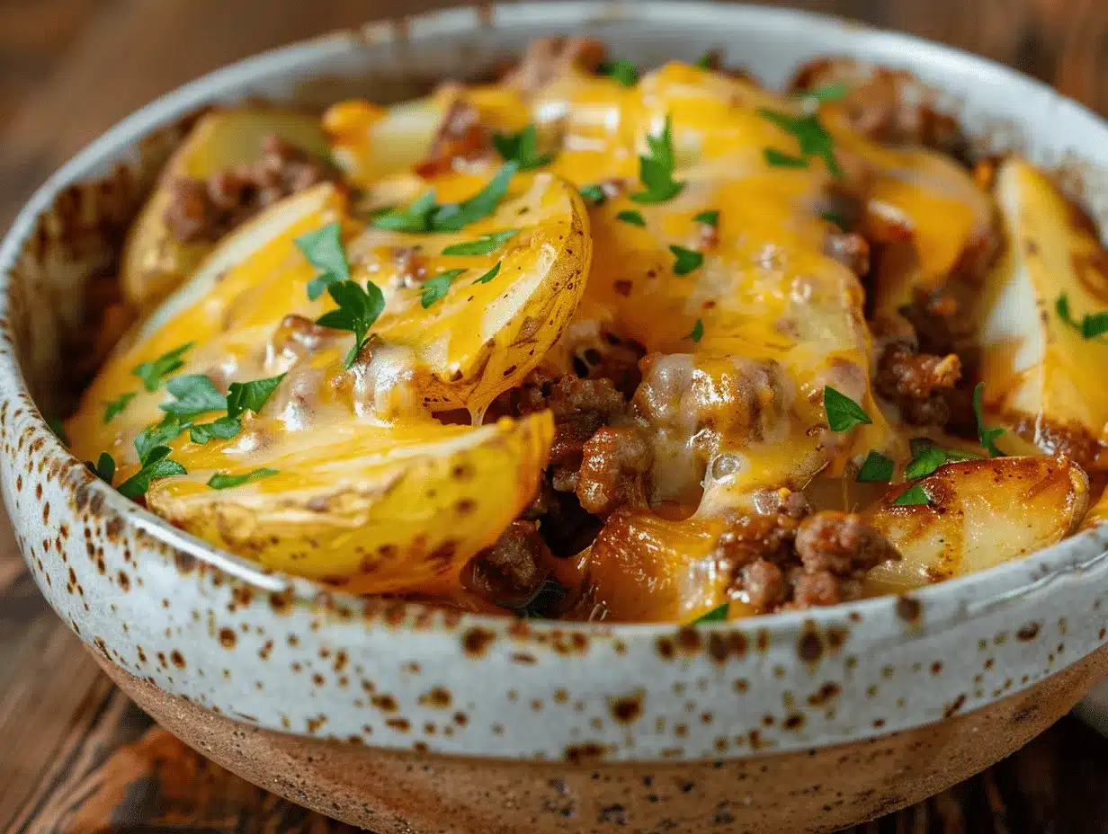 cheesy ground beef and potato casserole preparation steps