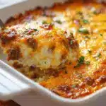 cheesy ground beef rice casserole - featured image