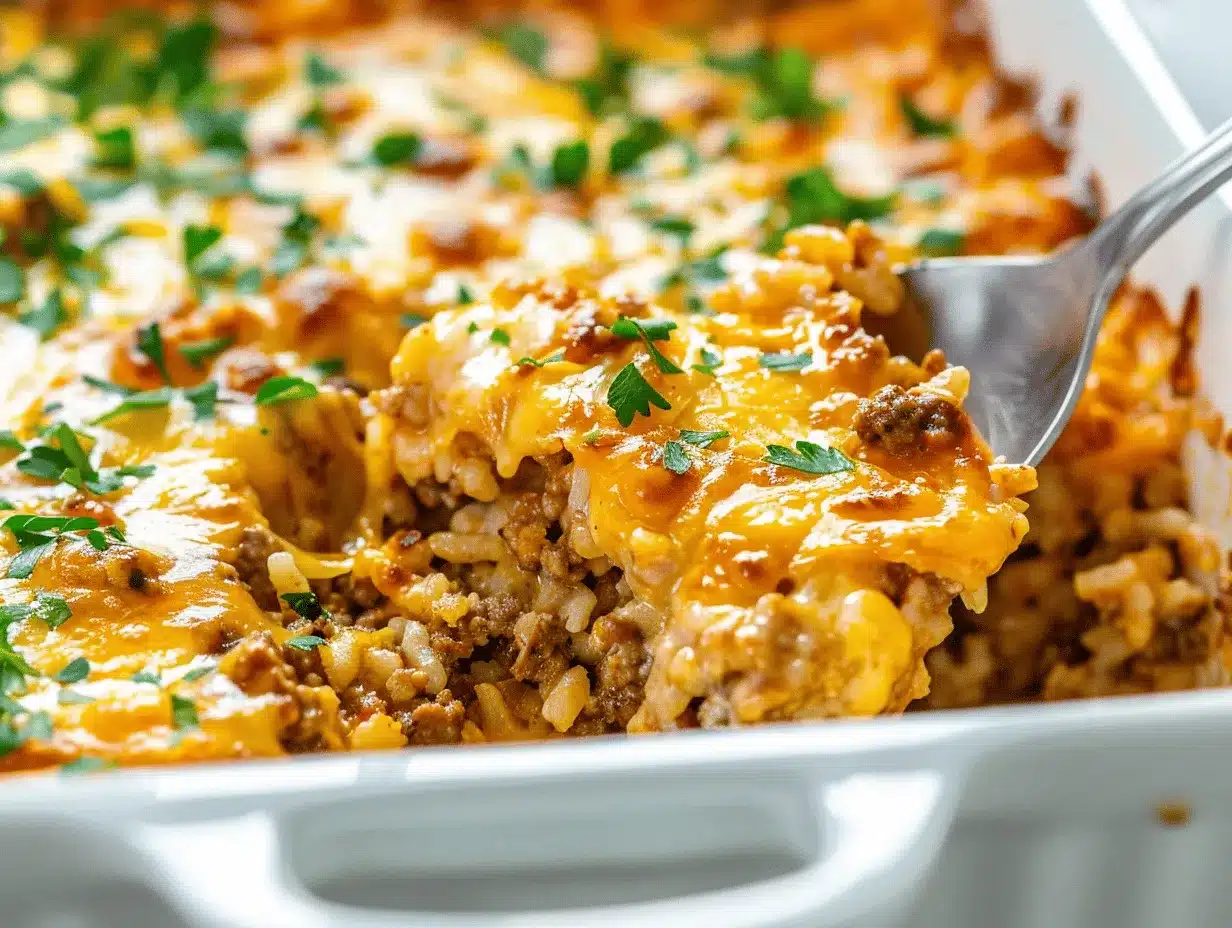 cheesy ground beef rice casserole preparation steps