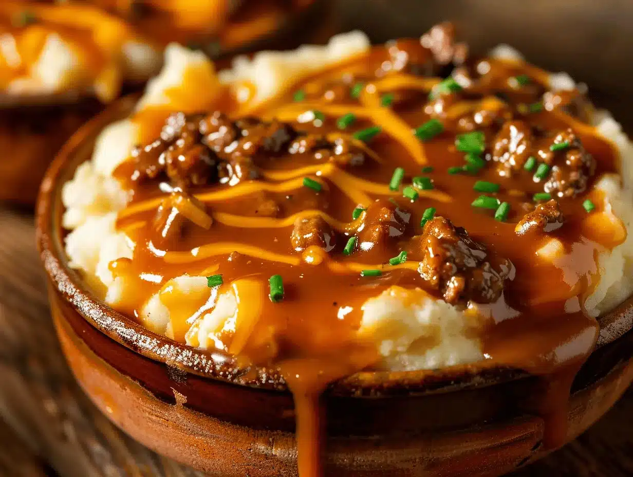 cheesy hamburger gravy mashed potato bowls preparation steps