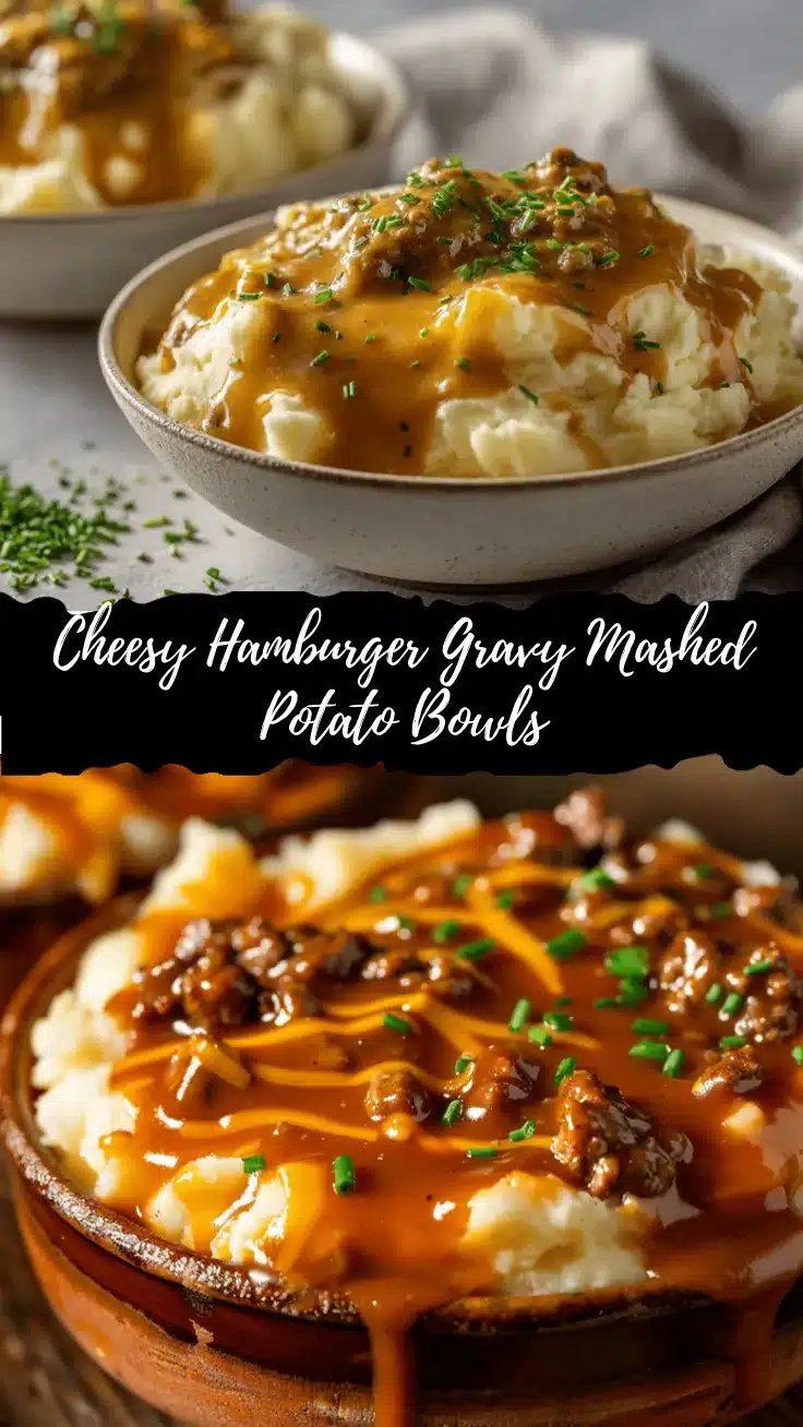 cheesy hamburger gravy mashed potato bowls recipe