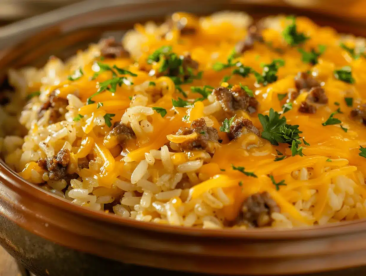 cheesy hamburger rice casserole preparation steps