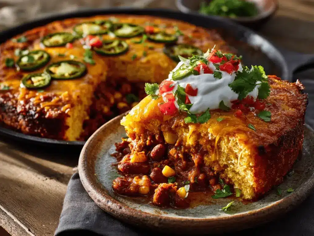 Cheesy Jalapeño Cornbread Chili Casserole - featured image
