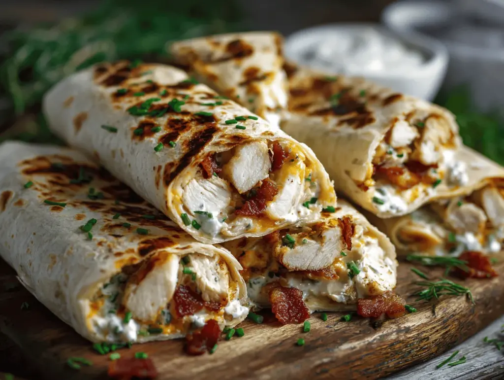 cheesy ranch chicken bacon wraps - featured image