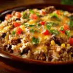 cheesy taco rice casserole - featured image