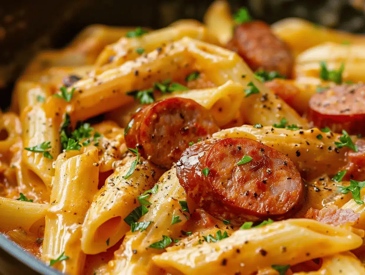 creamy Cajun sausage pasta preparation steps