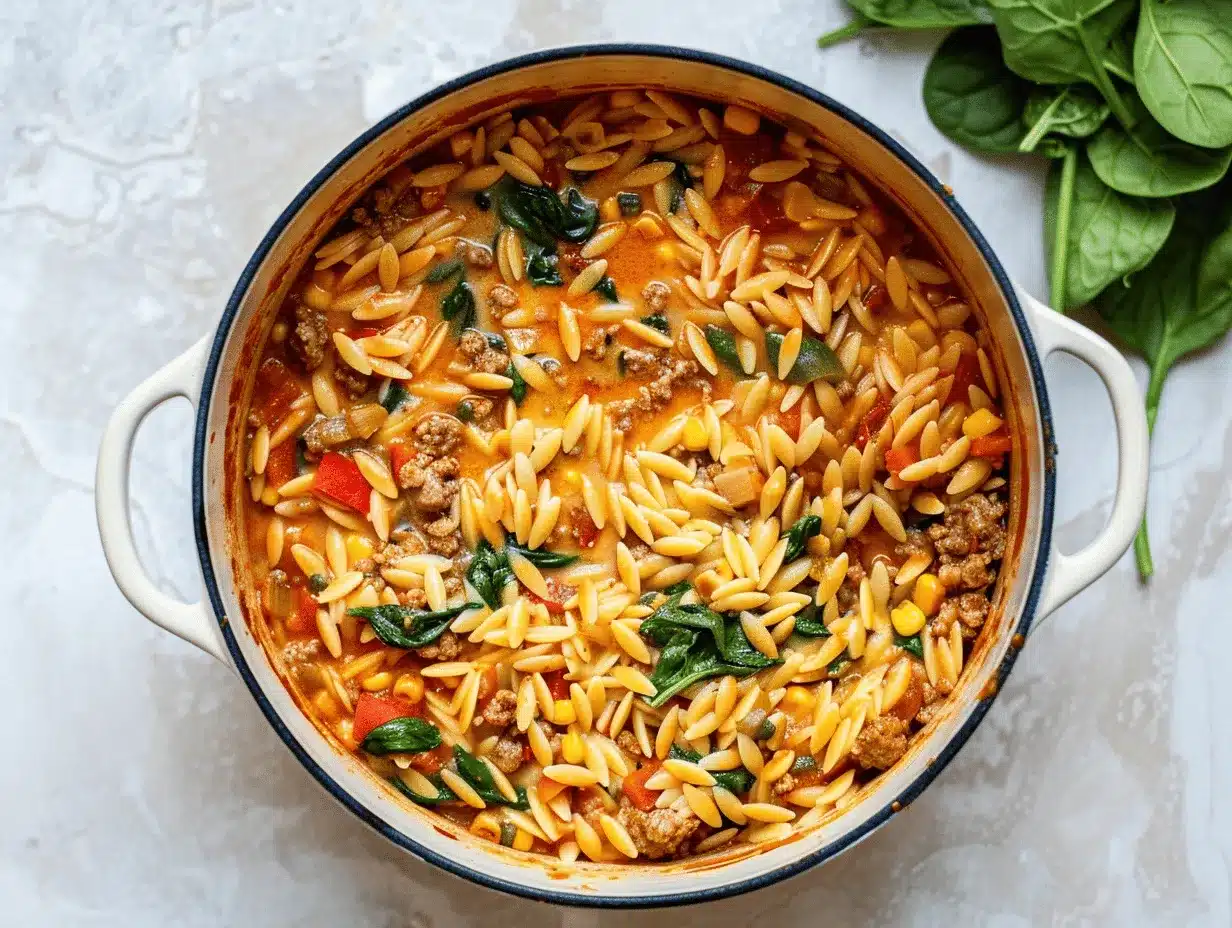 creamy taco orzo skillet preparation steps