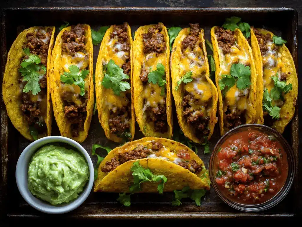 crispy baked ground beef tacos - featured image