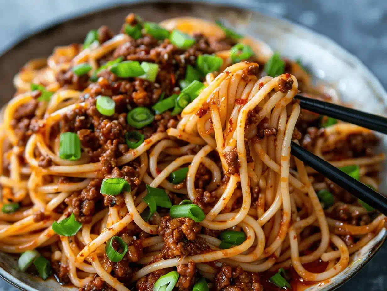 Dan Dan beef spaghetti preparation steps