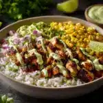 elote chicken rice bowls - featured image