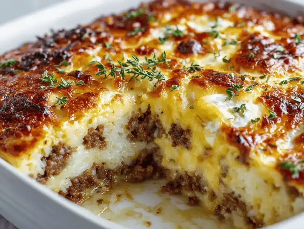 French Onion Ground Beef Rice Casserole - featured image