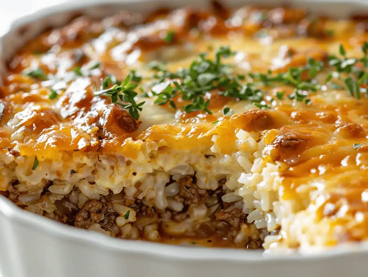 French Onion Ground Beef Rice Casserole preparation steps