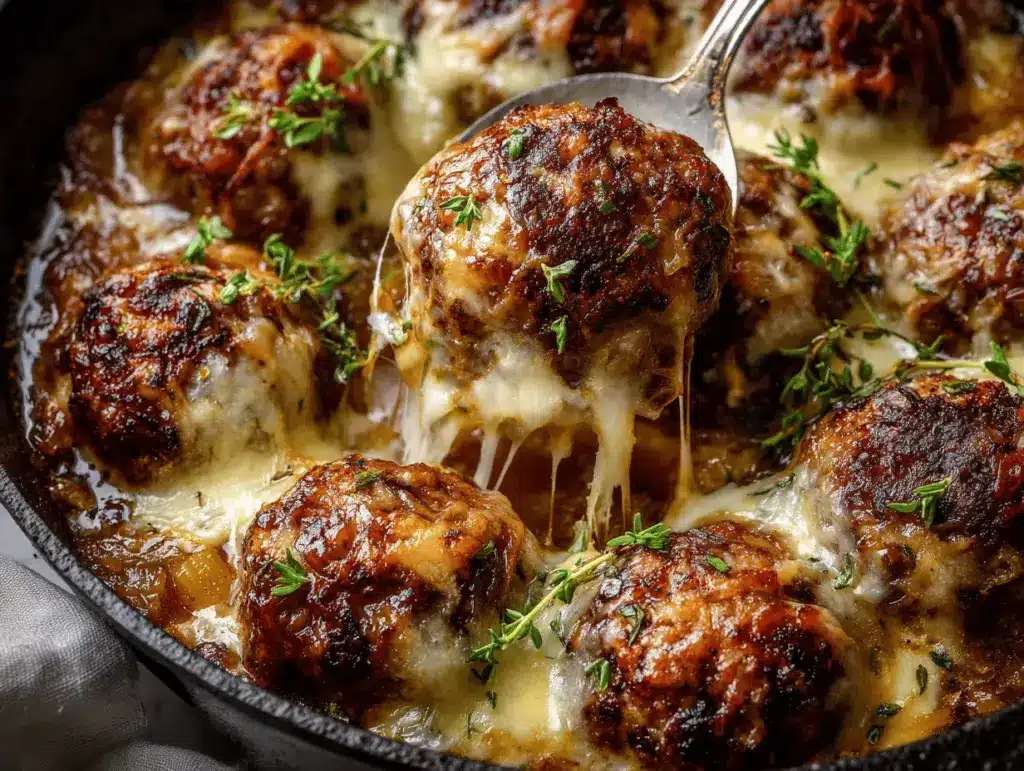 French Onion Meatballs - featured image