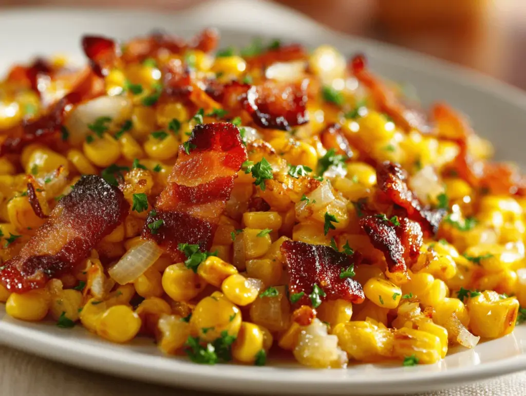 fried corn with bacon - featured image