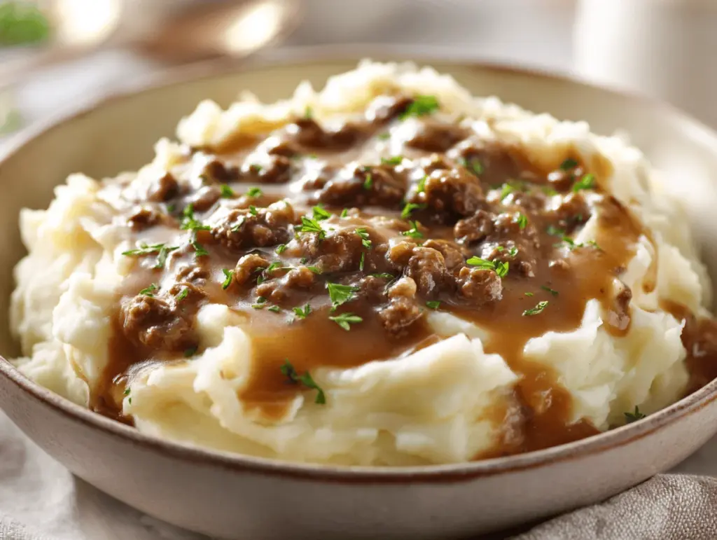 hamburger gravy over mashed potatoes - featured image