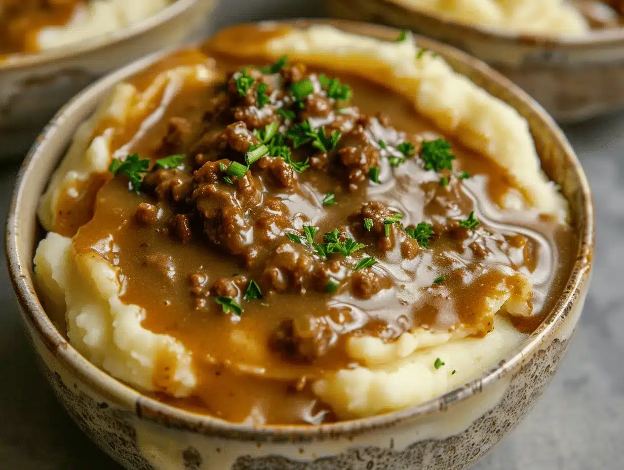 hamburger gravy over mashed potatoes preparation steps