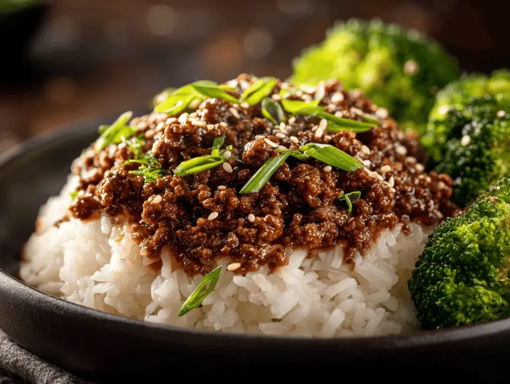 Korean ground beef broccoli rice bowl - featured image