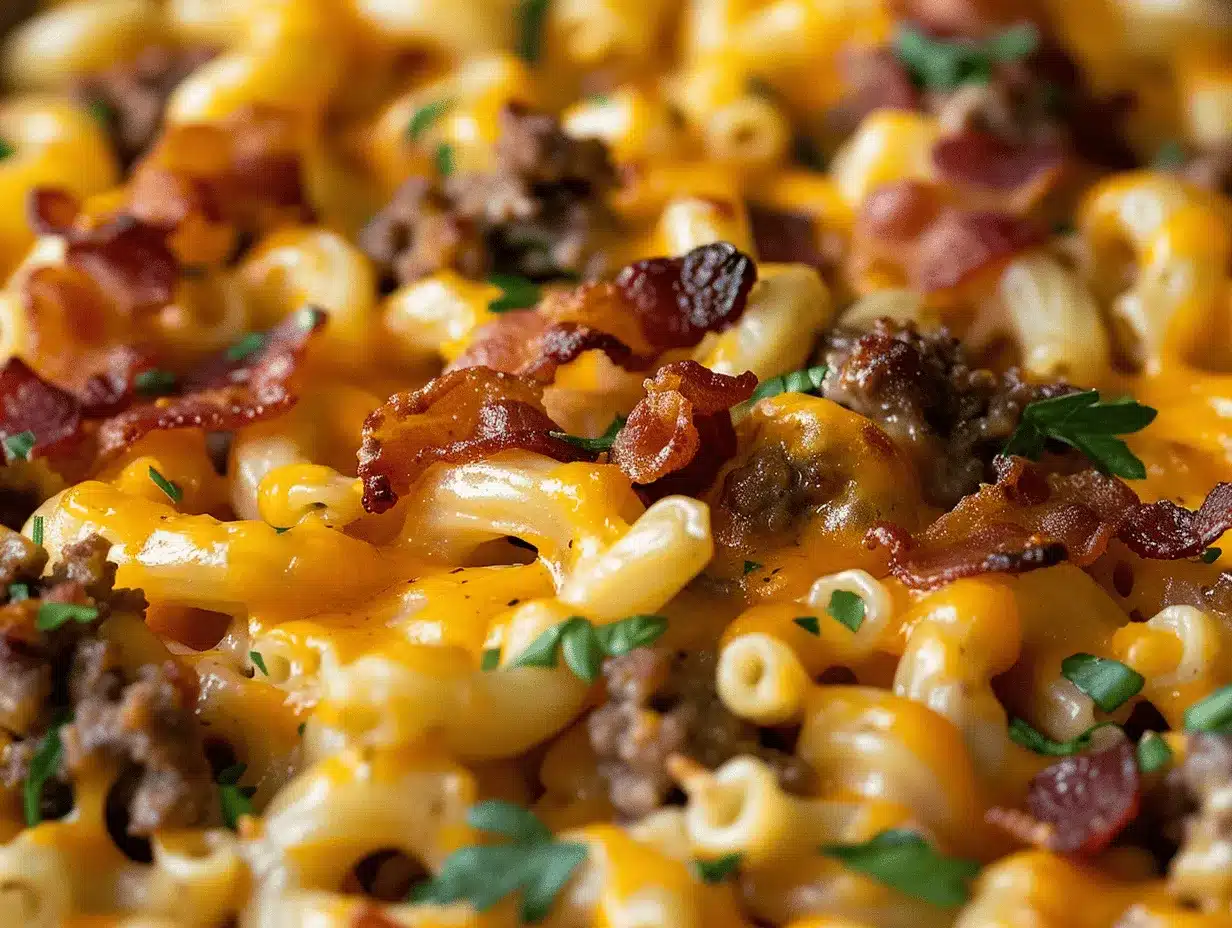 loaded bacon cheeseburger mac and cheese casserole preparation steps