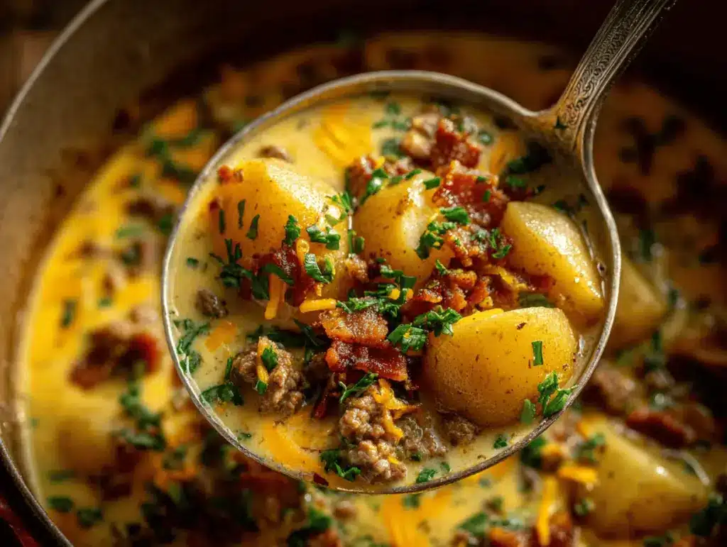 loaded bacon cheeseburger potato soup - featured image