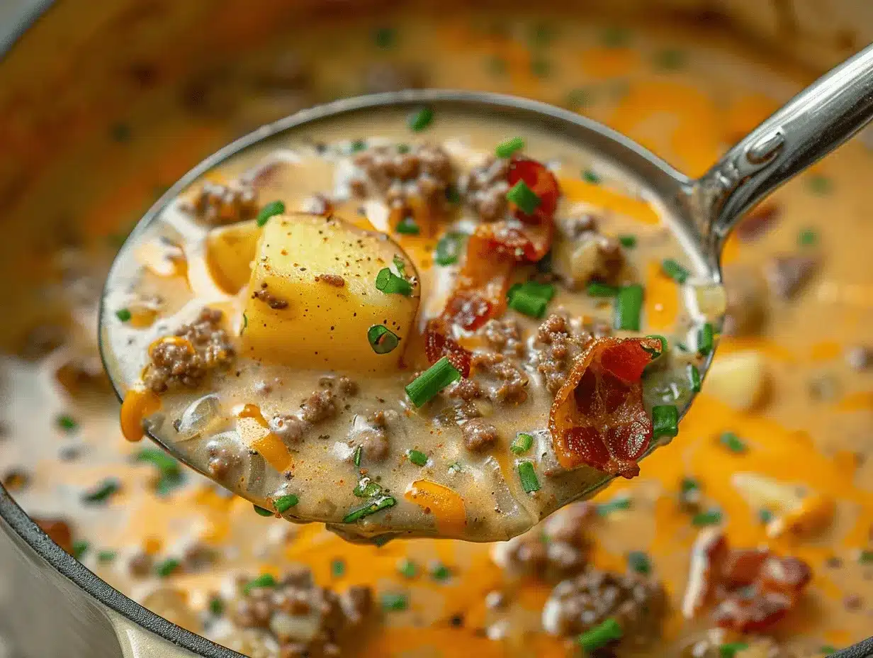 loaded bacon cheeseburger potato soup preparation steps