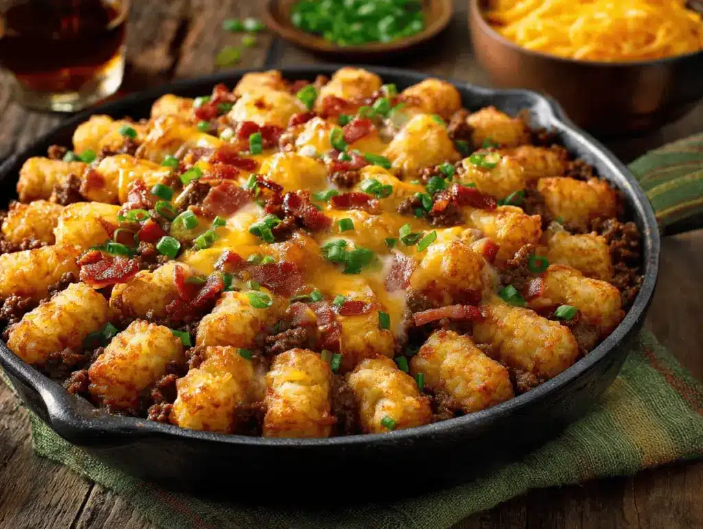loaded bacon cheeseburger tater tot casserole - featured image