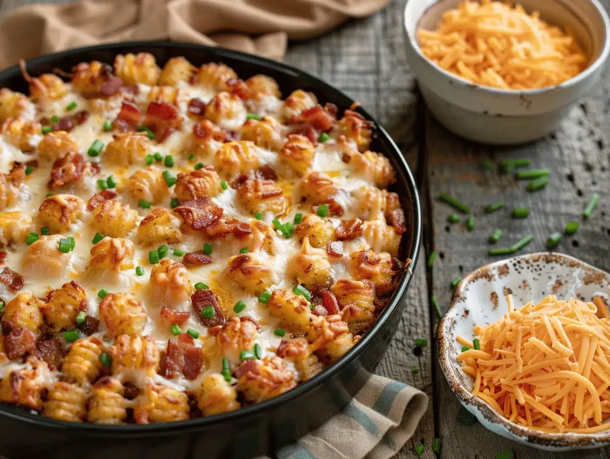 loaded bacon cheeseburger tater tot casserole preparation steps