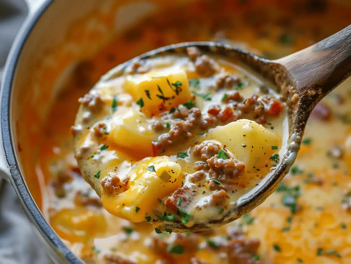 loaded cheeseburger potato soup preparation steps