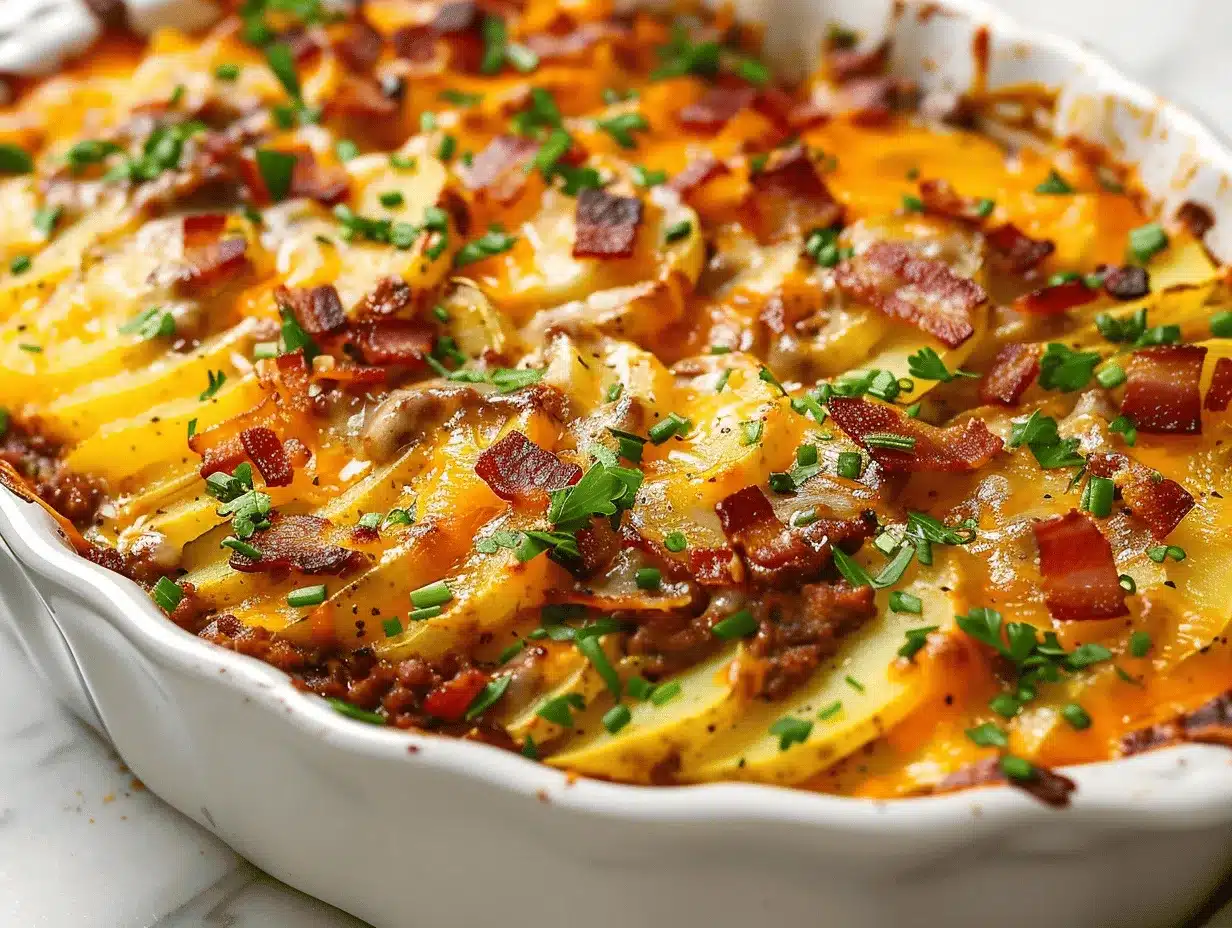loaded cheesy bacon ranch potato ground beef casserole preparation steps
