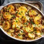loaded cheesy ranch potato and beef casserole - featured image