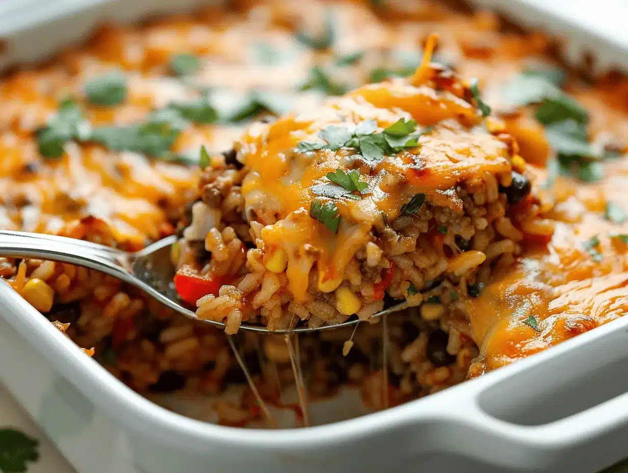 Mexican cheesy taco rice casserole preparation steps