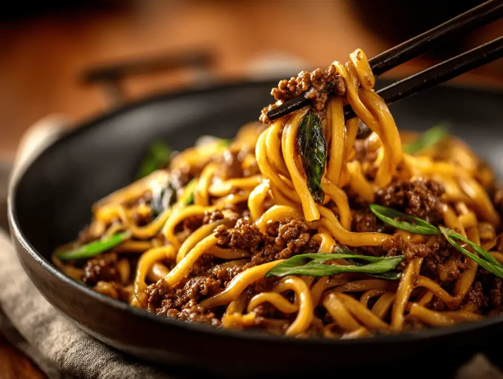 Mongolian ground beef noodles - featured image