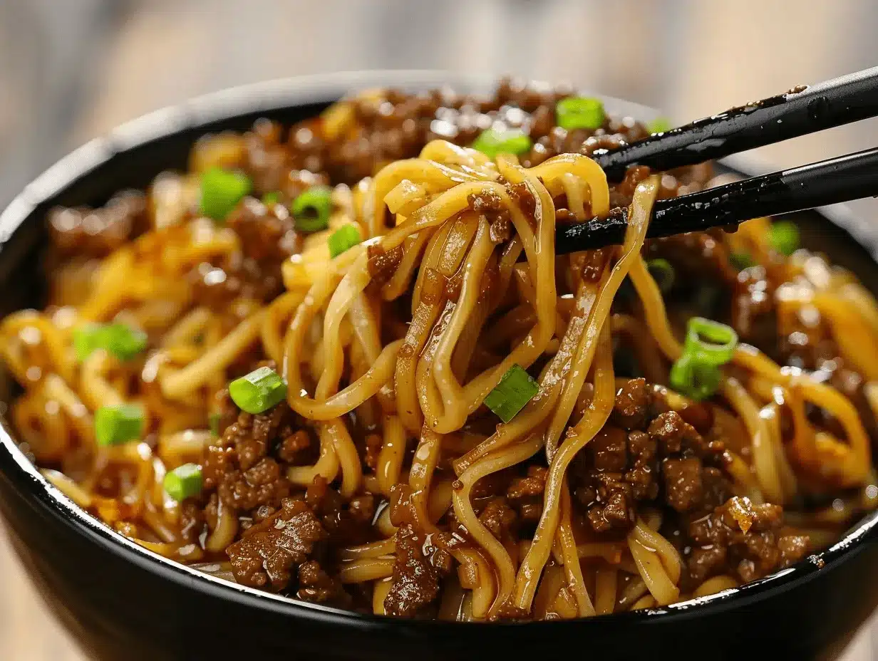 Mongolian ground beef noodles preparation steps