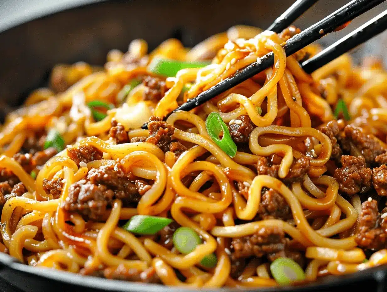 Mongolian Ground Beef Noodles preparation steps