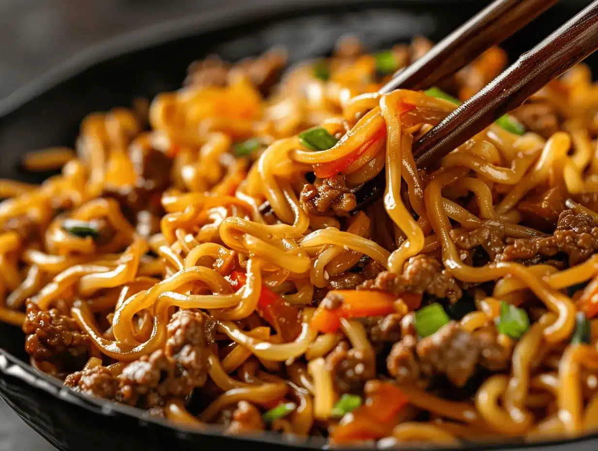 Mongolian Ground Beef Noodles preparation steps