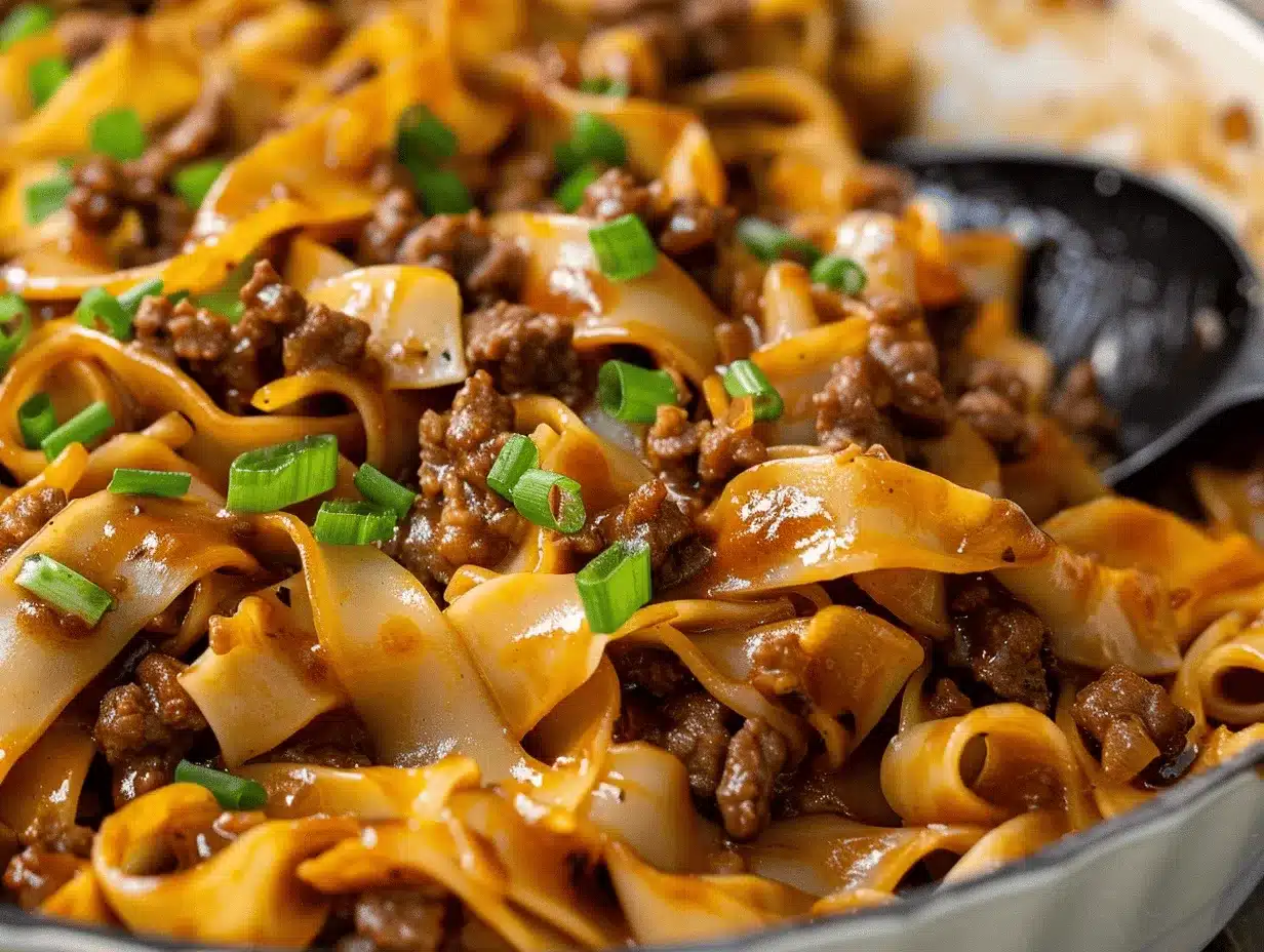 Mongolian ground beef pasta bake preparation steps
