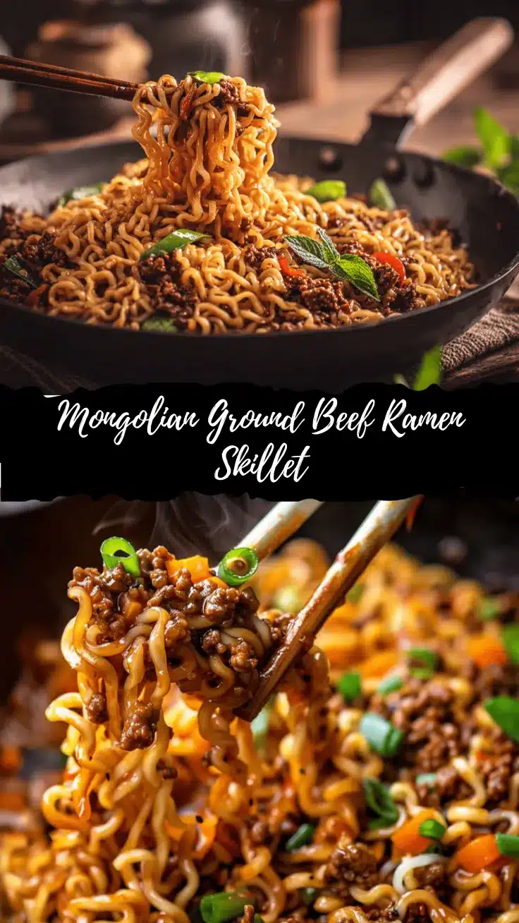 Mongolian ground beef ramen skillet recipe