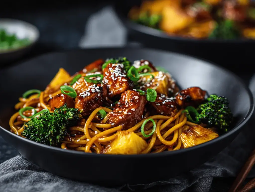 spicy honey teriyaki chicken noodle bowls - featured image