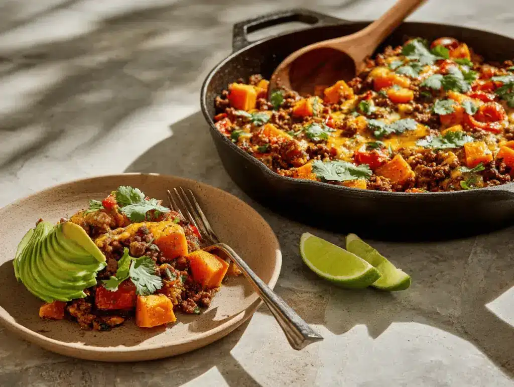 Tex-Mex Sweet Potato and Ground Beef Skillet - featured image