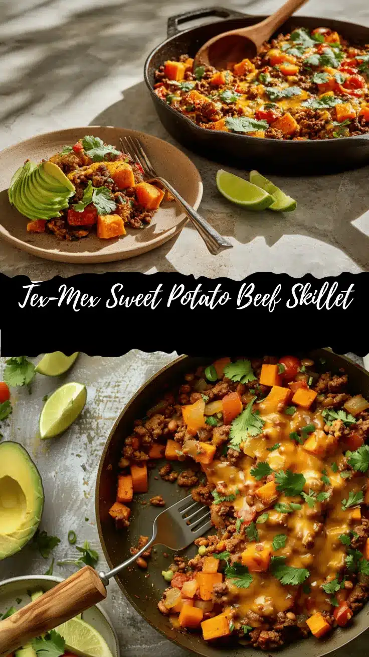 Tex-Mex Sweet Potato and Ground Beef Skillet recipe